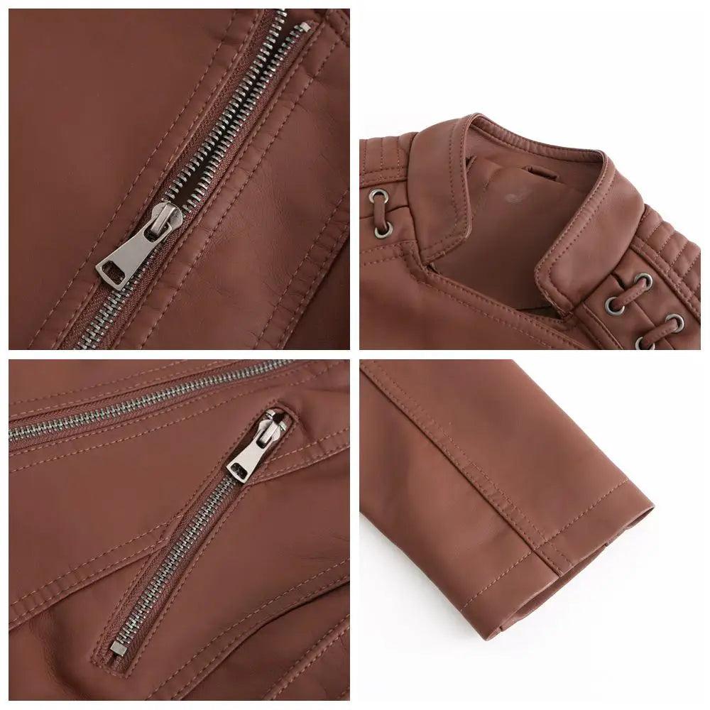 Lace-up Leather Zip-up Jacket - L & M Kee, LLC