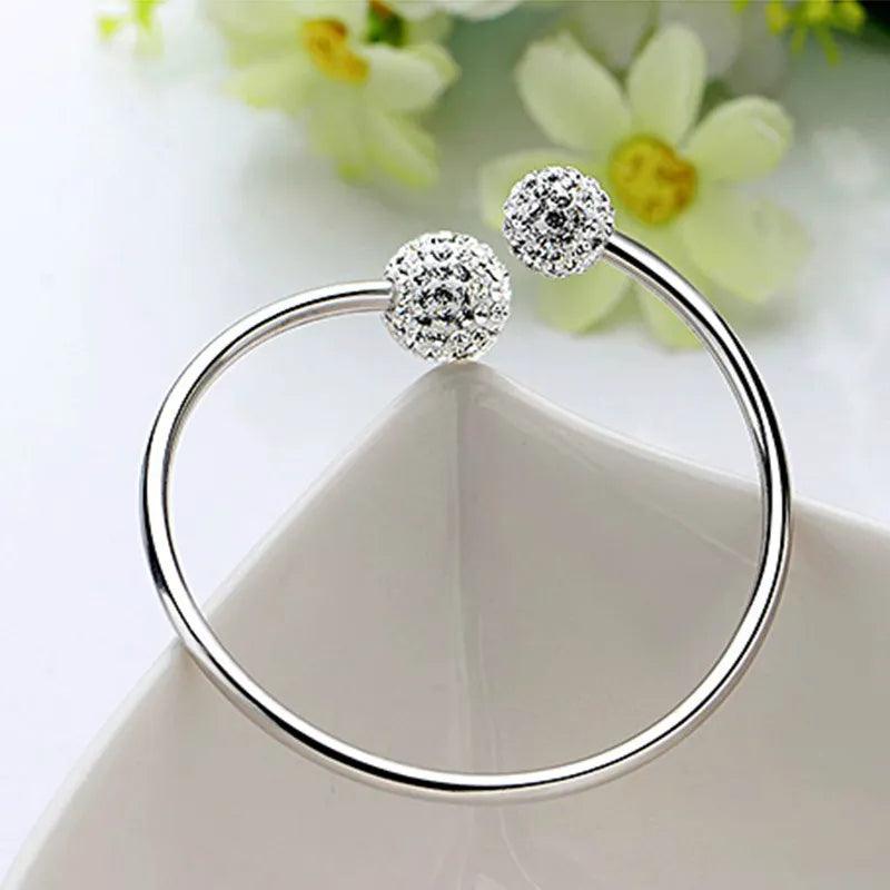 Fashion 925 Sterling Silver Woman Cuff Bracelet Open Leaf Shaped Adjustable Charm Bangle Girls Party Jewelry Christmas Gifts - L & M Kee, LLC
