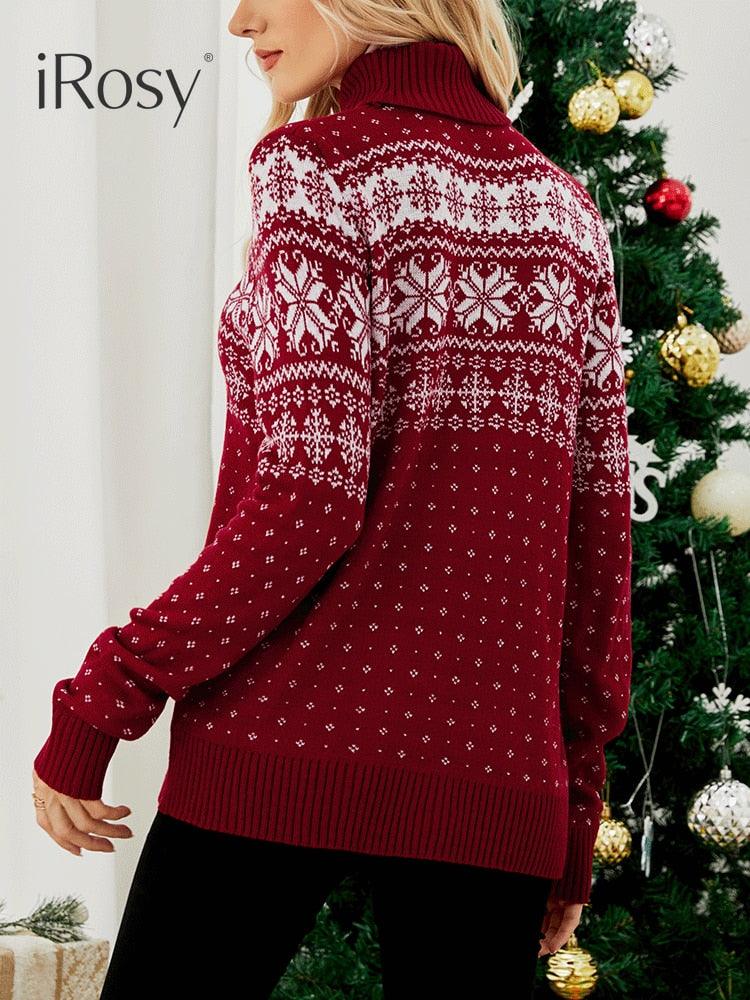 Lightweight Knitted Turtleneck Snowflakes Ugly Christmas Sweater - L & M Kee, LLC