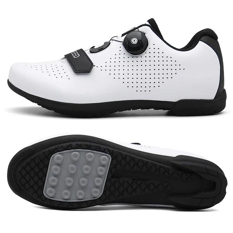 White Rubber New Road Bicycle Shoes Men Cycling Sneaker Mtb Clits Route Cleat Dirt Bike Speed Flat Sports Racing Women Spd Pedal Shoes - L & M Kee, LLC