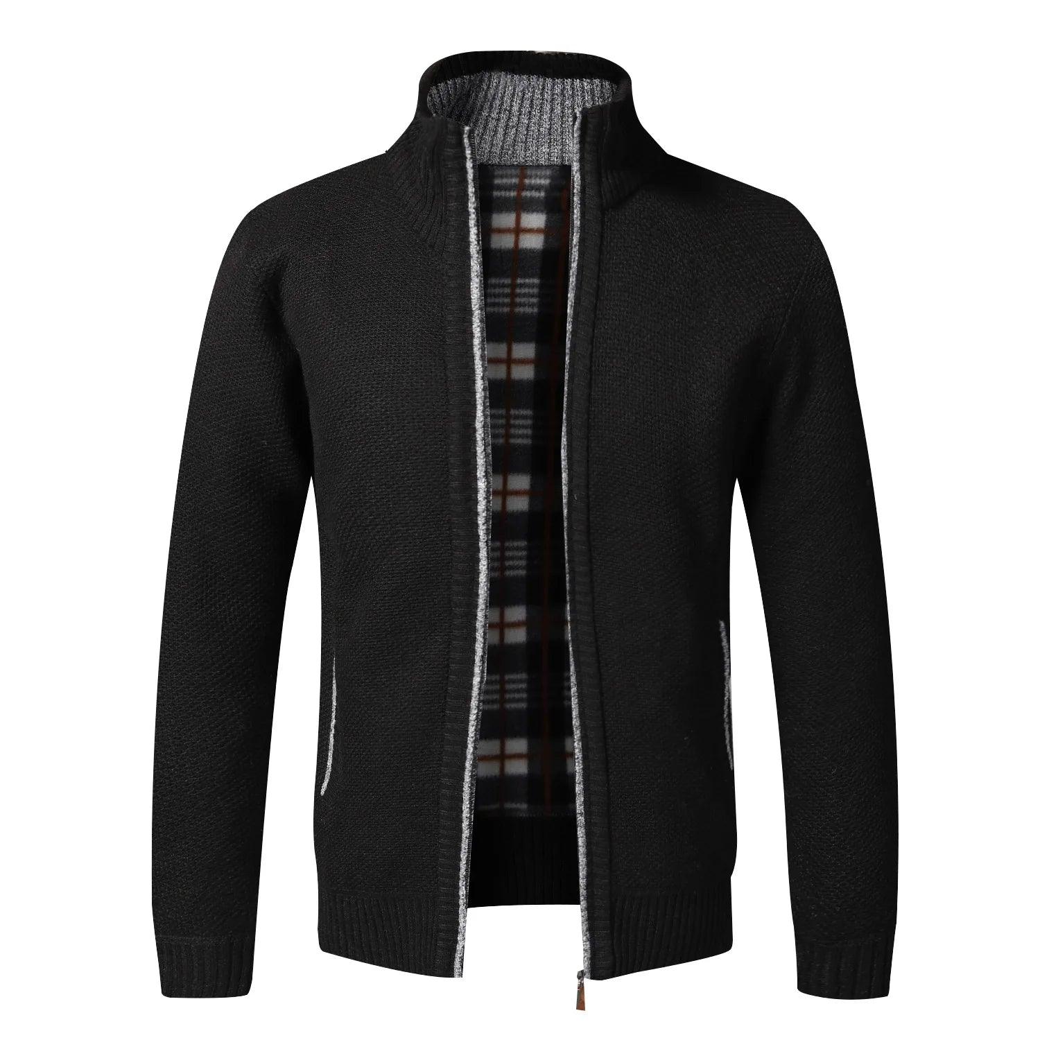 Top Quality Autumn Winter New Men's Jacket Slim Fit Stand Collar Zipper Jacket Men Solid Cotton Thick Warm Sweater - L & M Kee, LLC