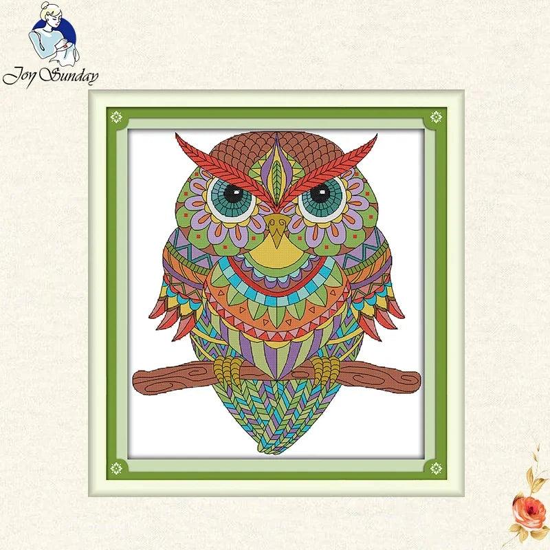 Joy Sunday Cute Owl Cross Stitch 11ct Printed Aida Fabric 14ct Counted Cross Canvas Embroidery DMC Floss Kit DIY Christmas gift - L & M Kee, LLC