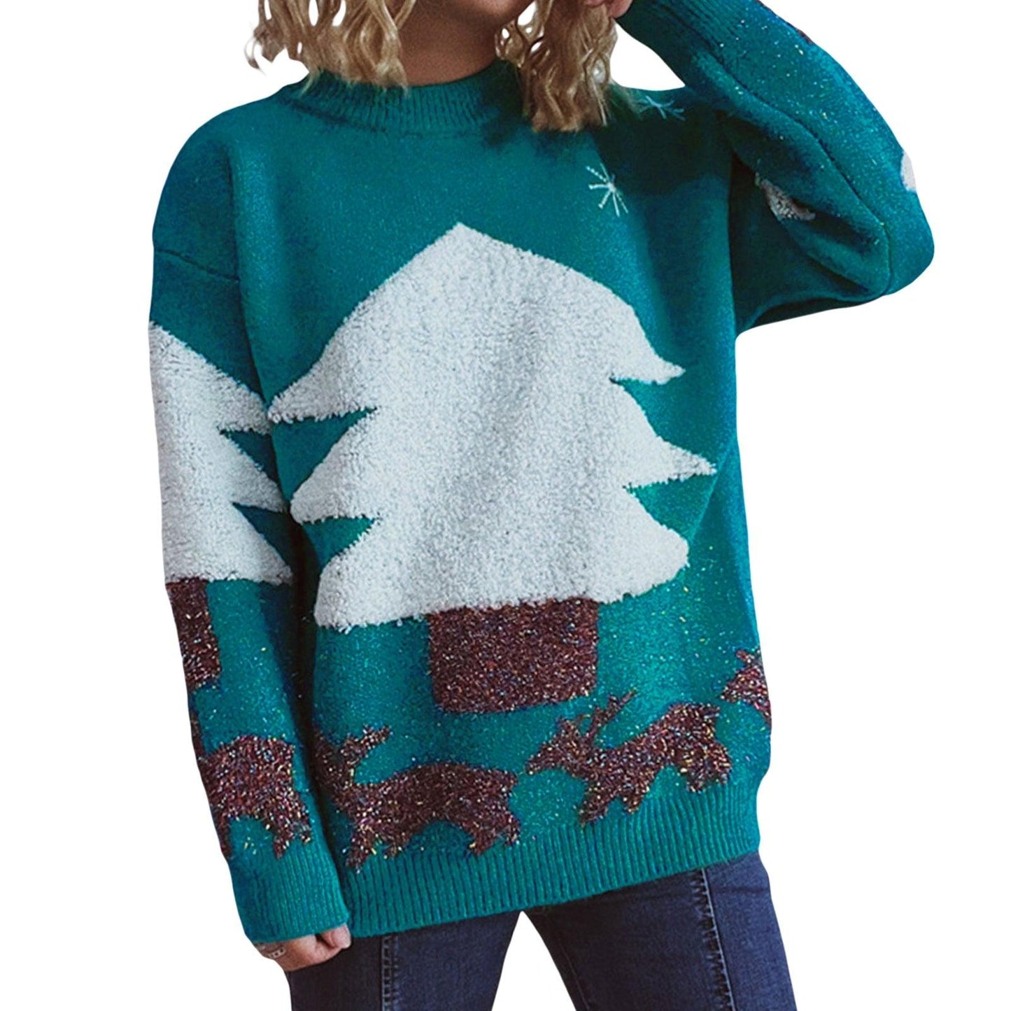 Elk Snowflake Bear Print Ugly Christmas Sweater - L & M Kee, LLC