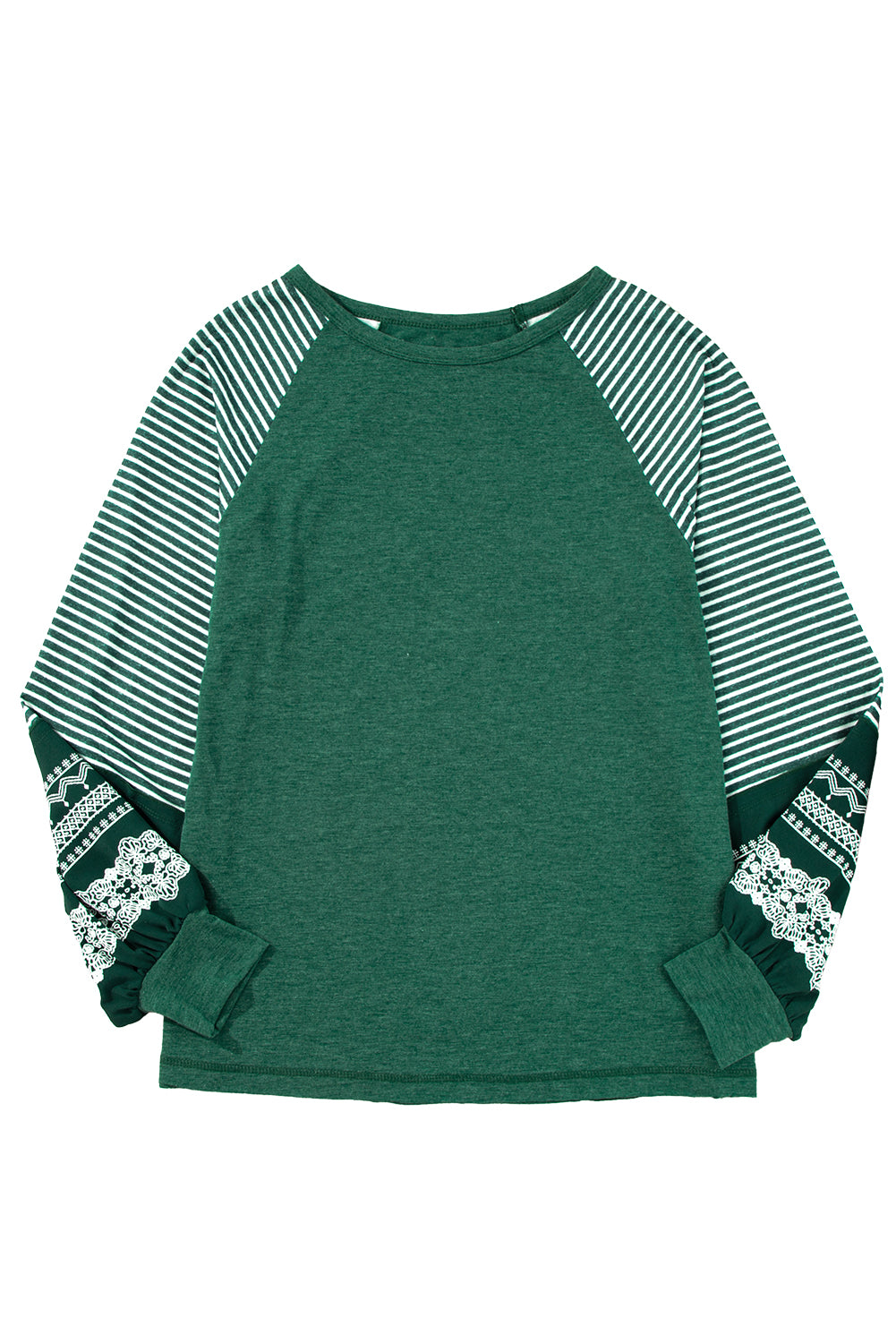 Navy Blue Contrast Print Striped Raglan Long Sleeve Loose Top