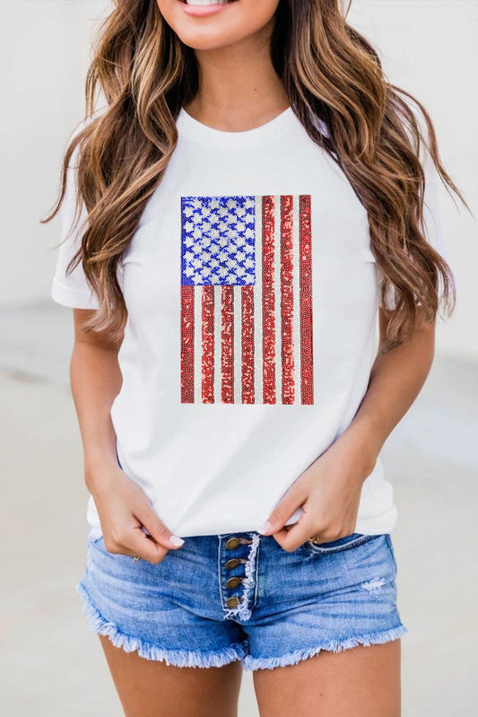 White Shimmery Flag Graphic Tee - L & M Kee, LLC