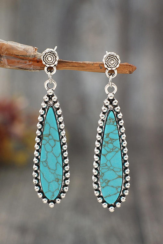 Silvery Vintage Bohemian Turquoise Alloy Earrings - L & M Kee, LLC