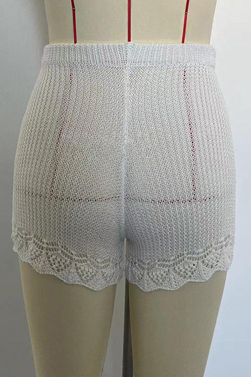 White Crochet Trim Knitted Beach Shorts - L & M Kee, LLC