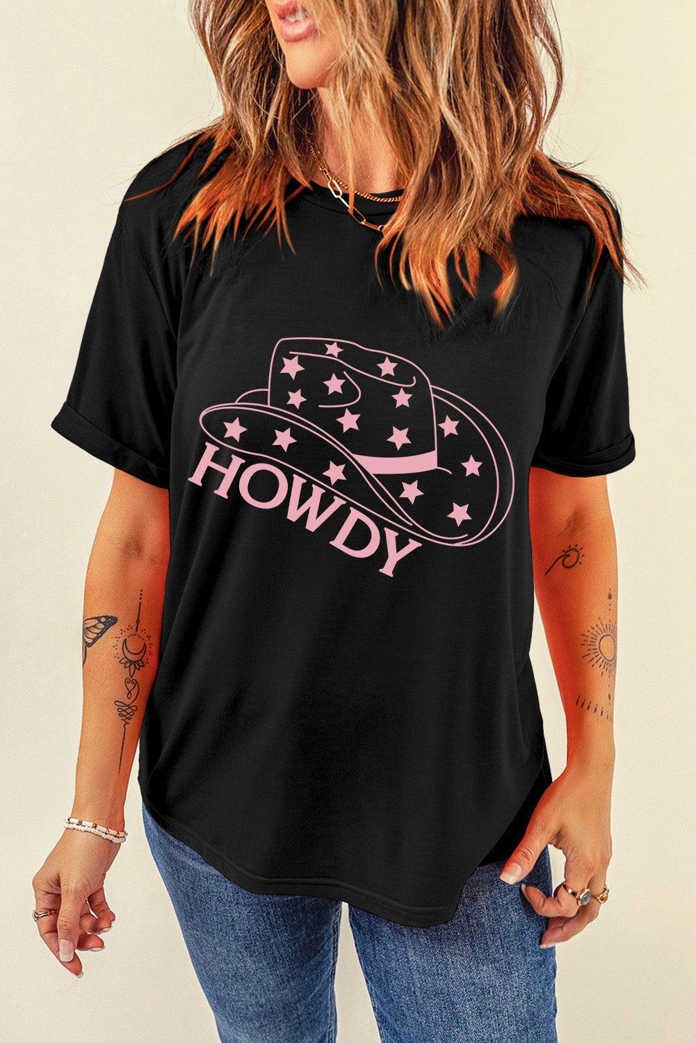 Black Cowboy Hat HOWDY Graphic T Shirt