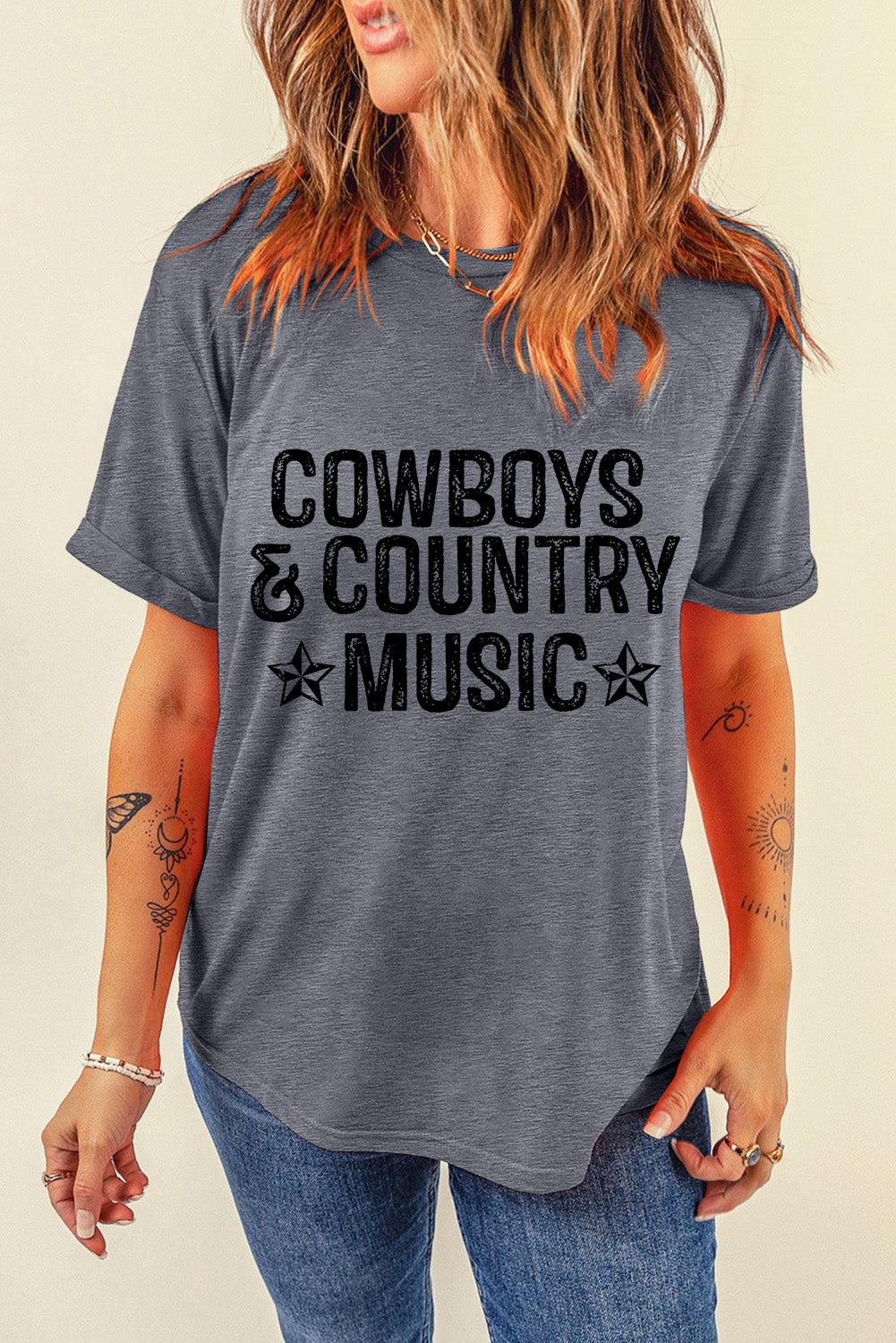 Gray COWBOYS COUNTRY MUSIC Graphic T Shirt