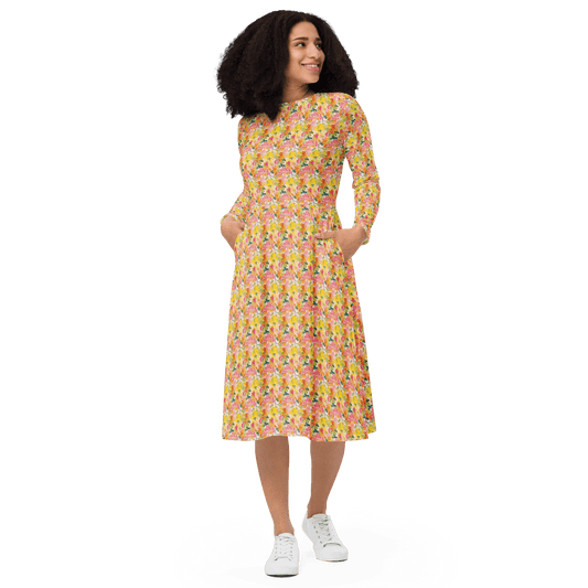 Annie Yellow Rose Midi Dress - L & M Kee, LLC