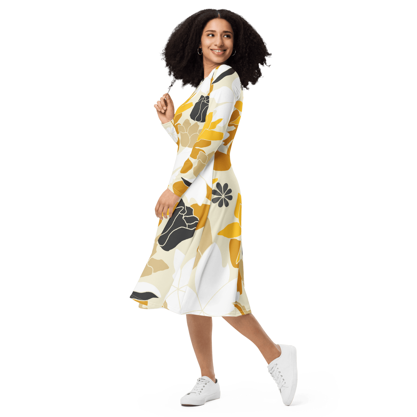 Fall Floral Long Sleeve Midi Dress - L & M Kee, LLC