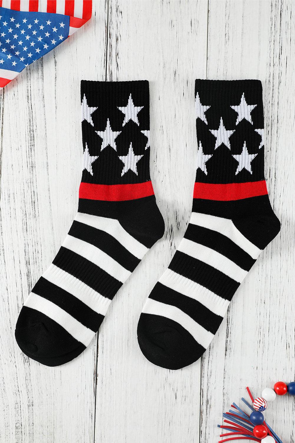 Black Striped and Star Pattern Soft Tube Socks - L & M Kee, LLC