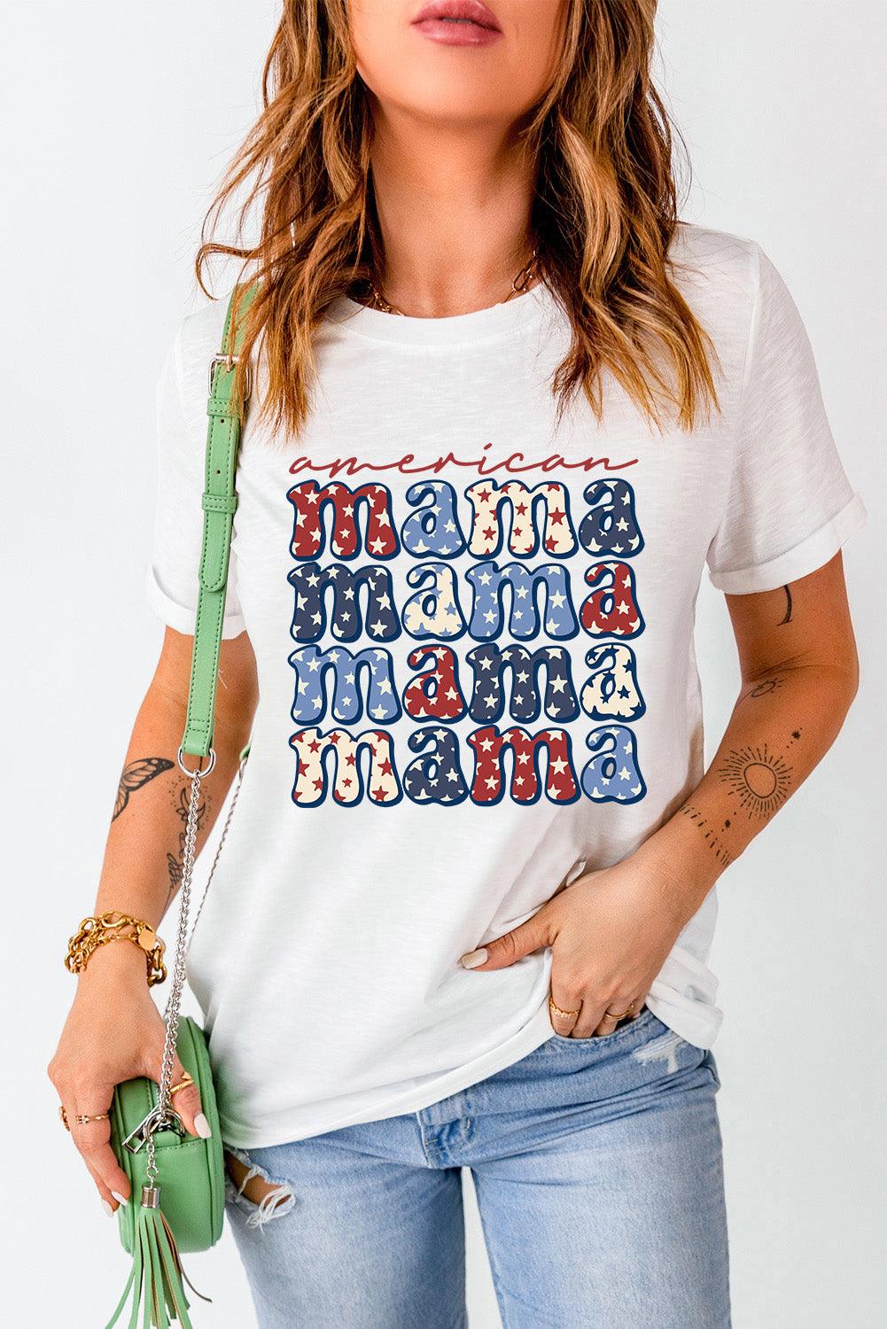 White american Star mama Graphic T Shirt - L & M Kee, LLC