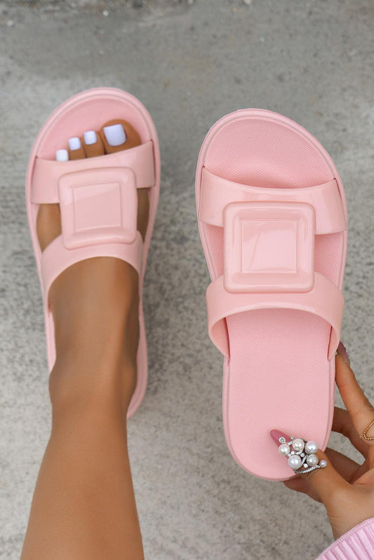 Pink Square Design Cutout Open Toe Slippers