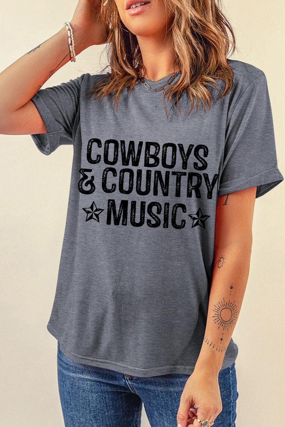 Gray COWBOYS COUNTRY MUSIC Graphic T Shirt - L & M Kee, LLC