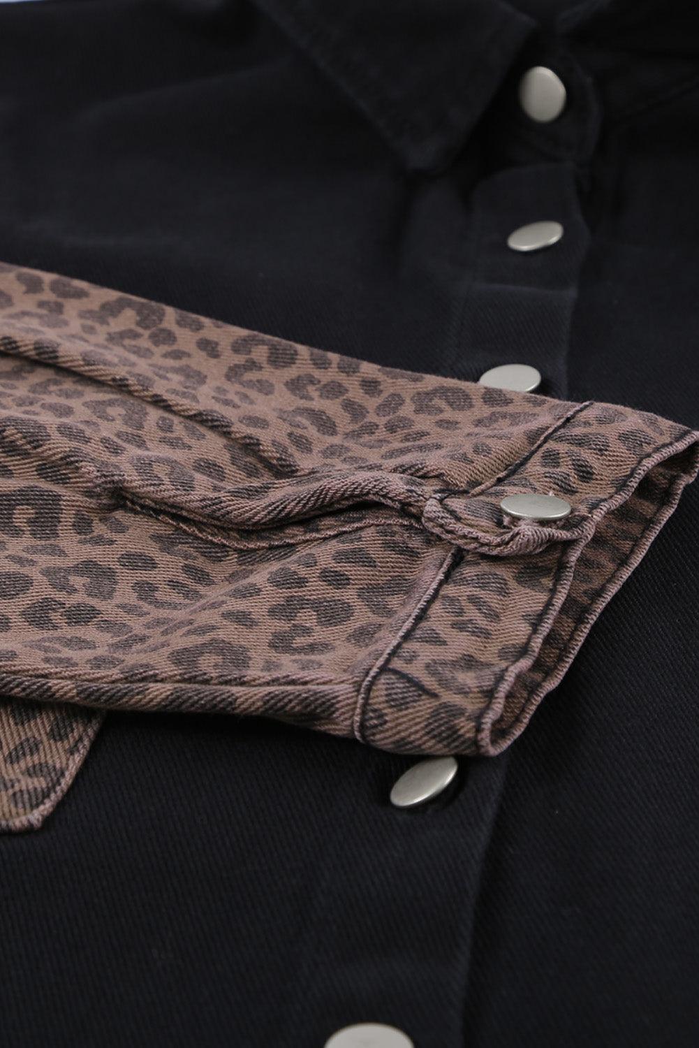 Blank Apparel - Black Contrast Leopard Denim Jacket - L & M Kee, LLC