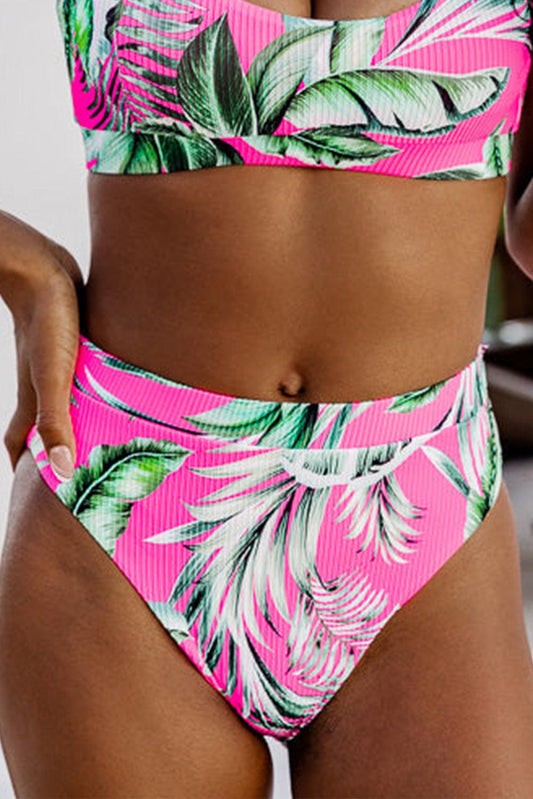 Rose Tropical Print Textured Bikini Bottoms - L & M Kee, LLC