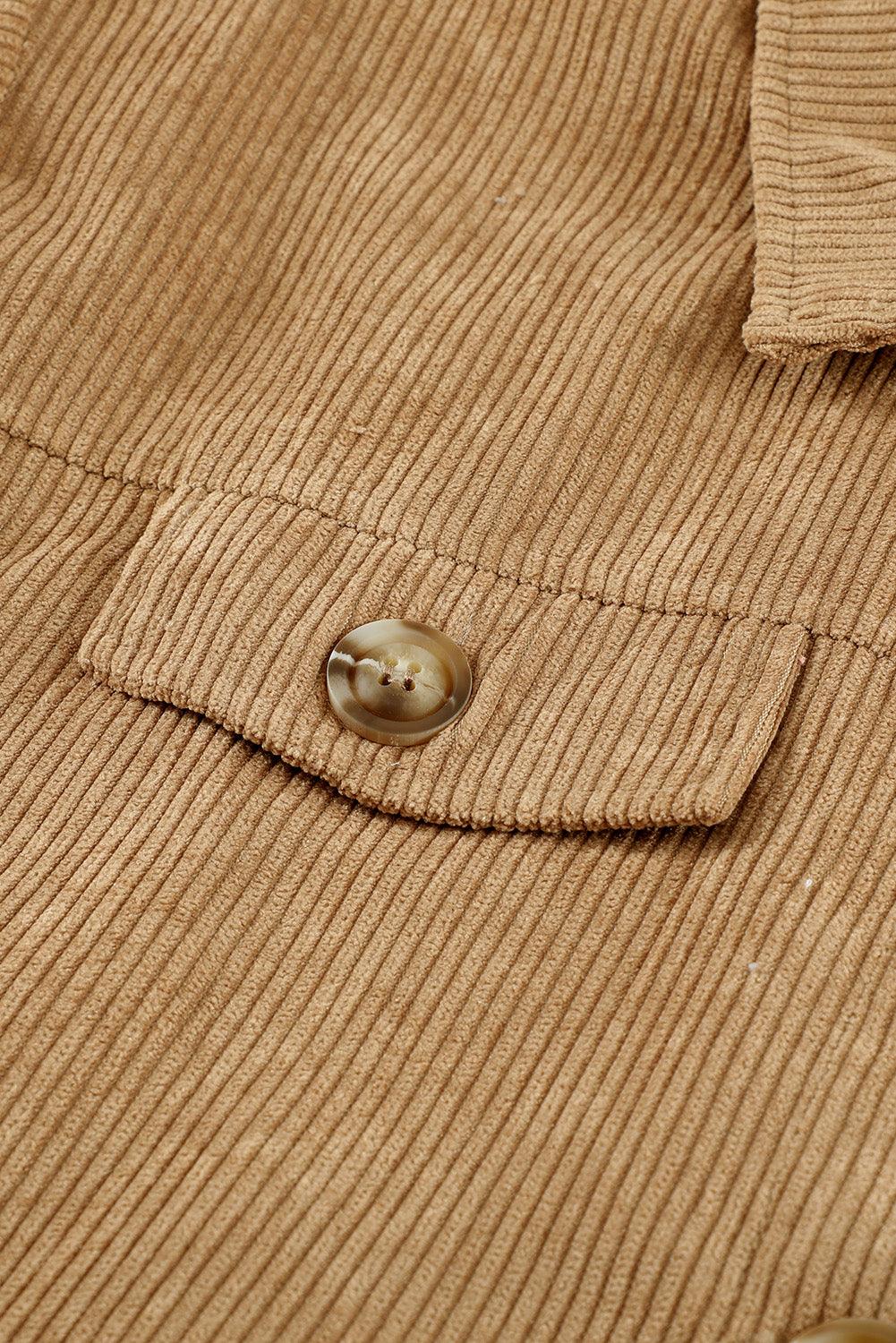 Khaki Ribbed Corduroy Long Sleeve Jacket with Pocket - L & M Kee, LLC