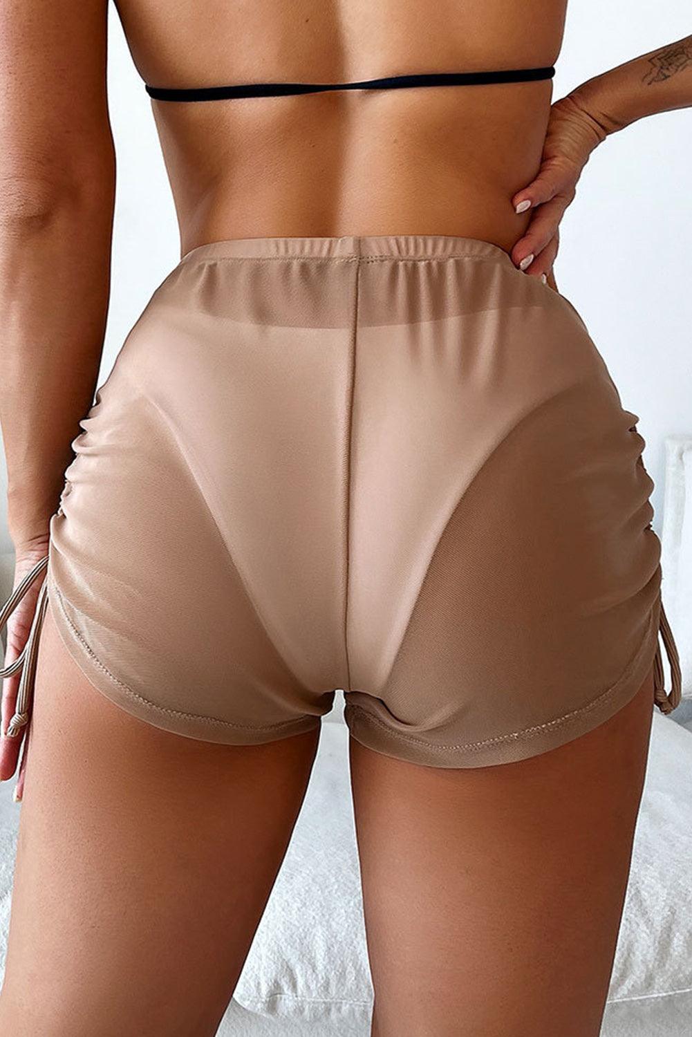 Camel Sheer Elastic Waist Drawstring Side Beach Shorts - L & M Kee, LLC