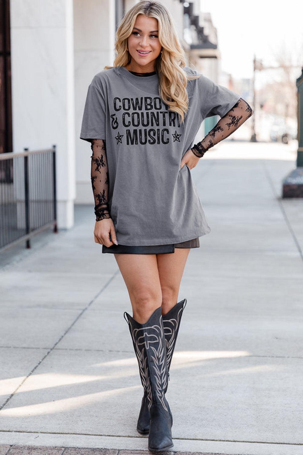Gray COWBOYS COUNTRY MUSIC Graphic T Shirt
