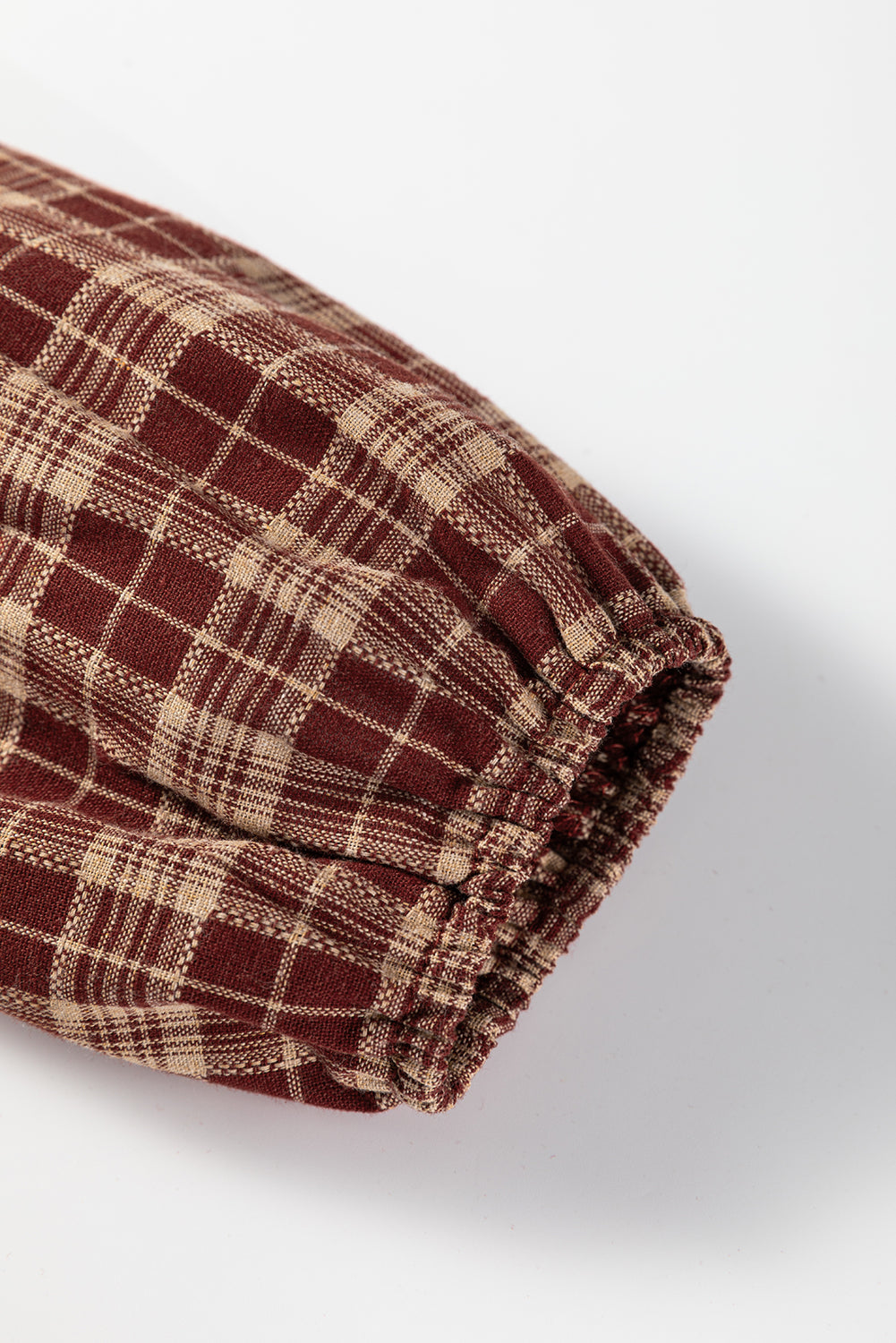 Red Dahlia Plaid Eyelet Lace Trim Button Down Loose Long Sleeve Shirt