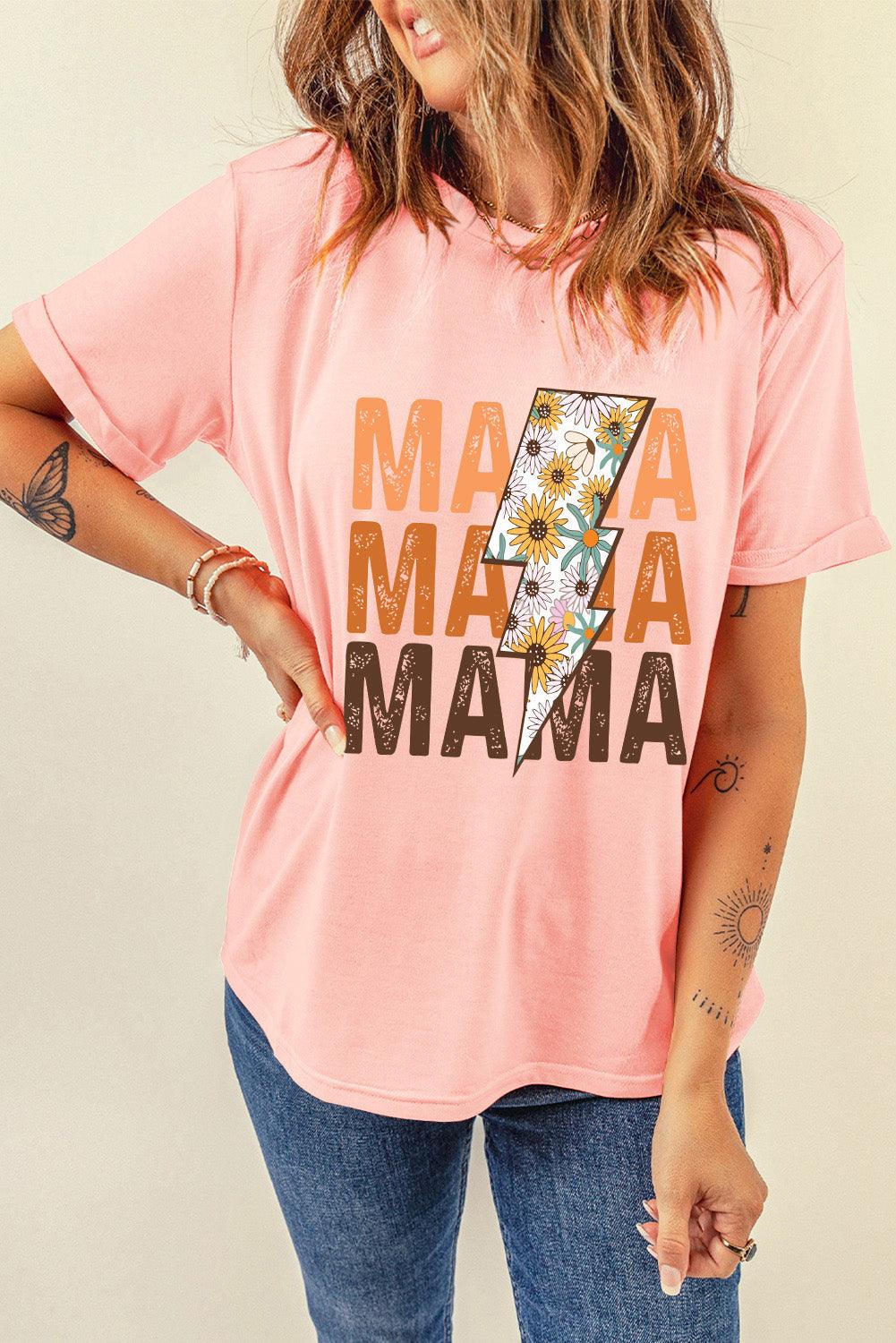 Pink MAMA Sunflower Bolt Graphic T Shirt - L & M Kee, LLC