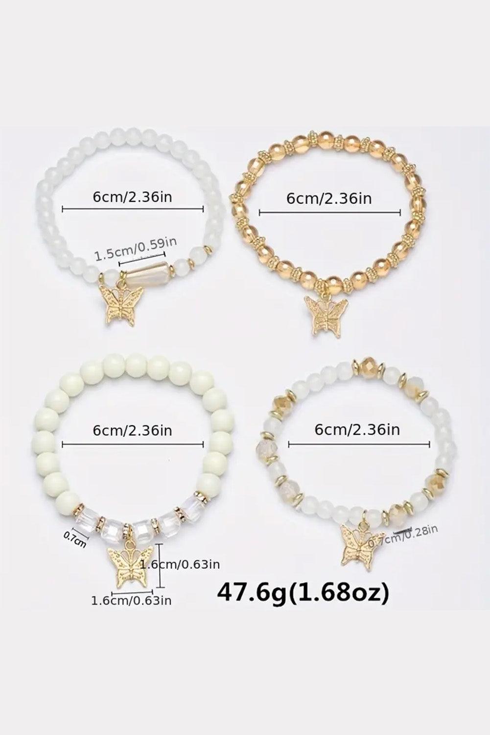 White Bohemian Butterfly Beaded 4Pcs Bracelet Set - L & M Kee, LLC