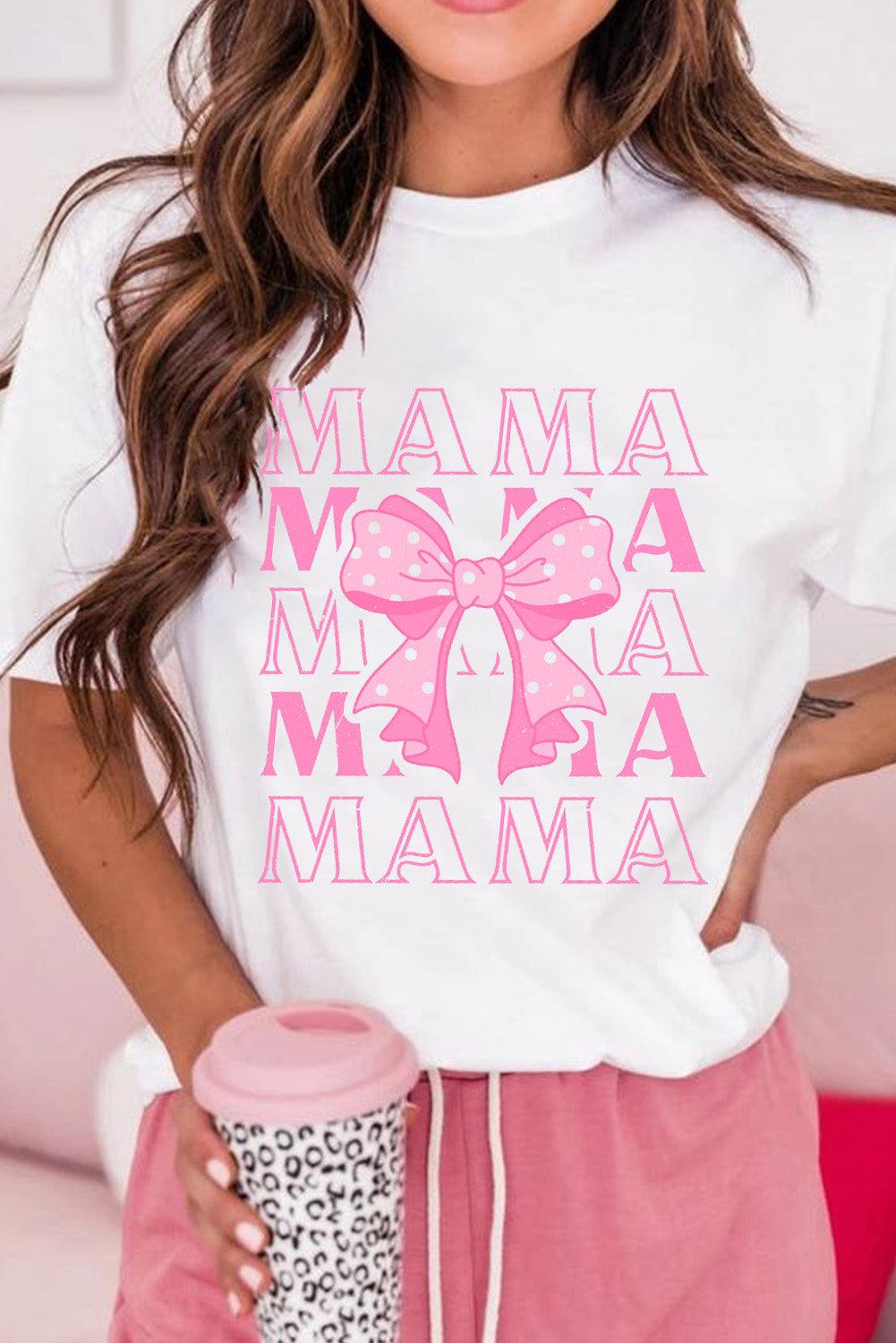 White MAMA Dotty Bowknot Graphic T Shirt - L & M Kee, LLC