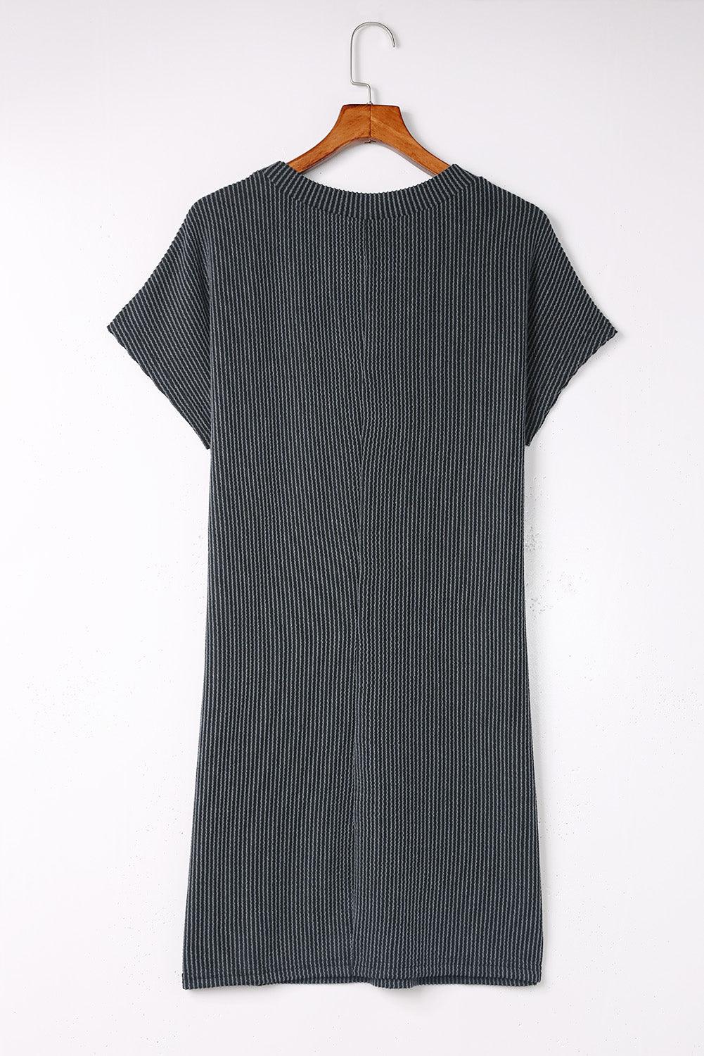 Gray Sequin Flag Stars Ribbed Shift T-shirt Dress - L & M Kee, LLC