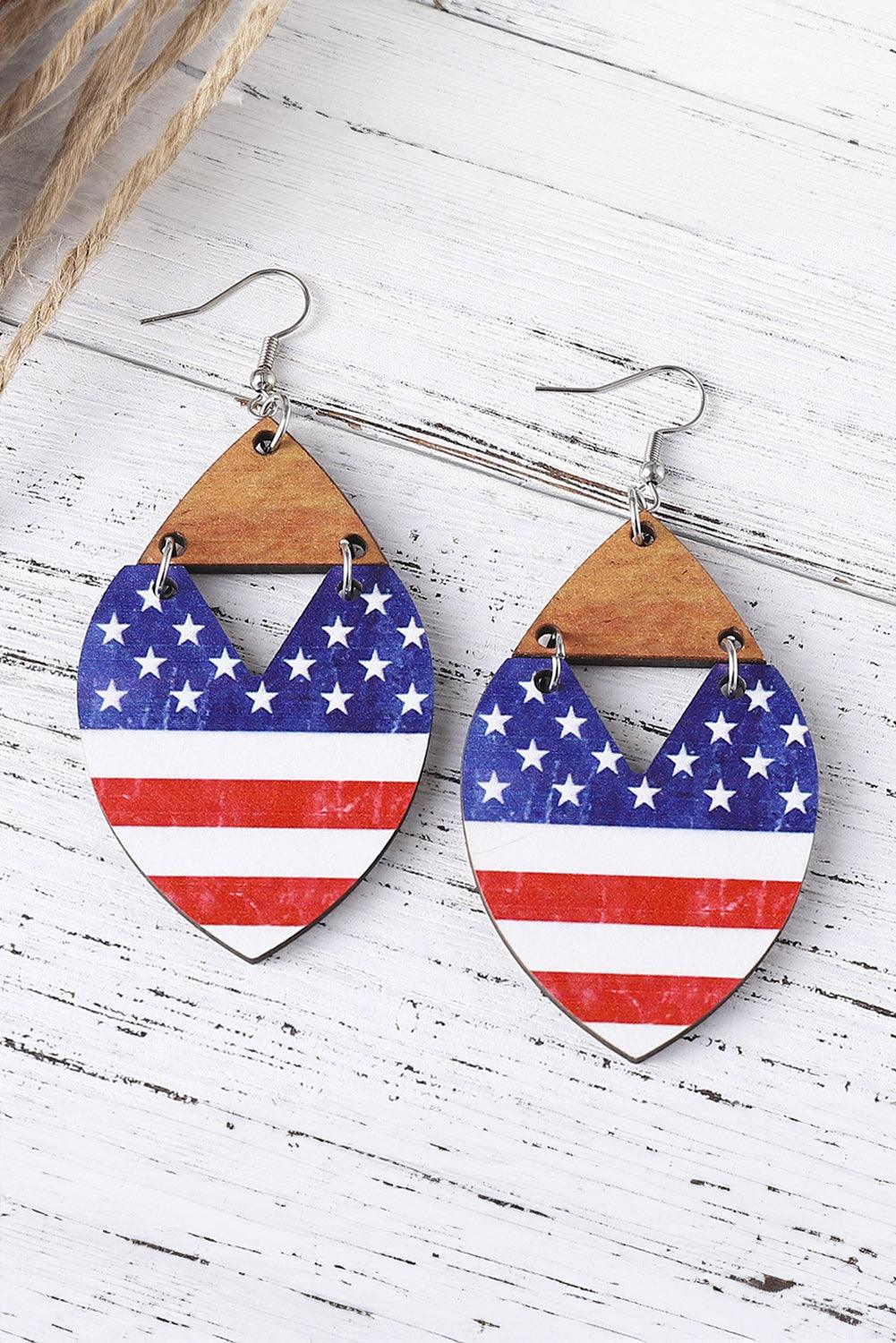 Dark Blue Independence Day Star Striped Hook Earrings - L & M Kee, LLC