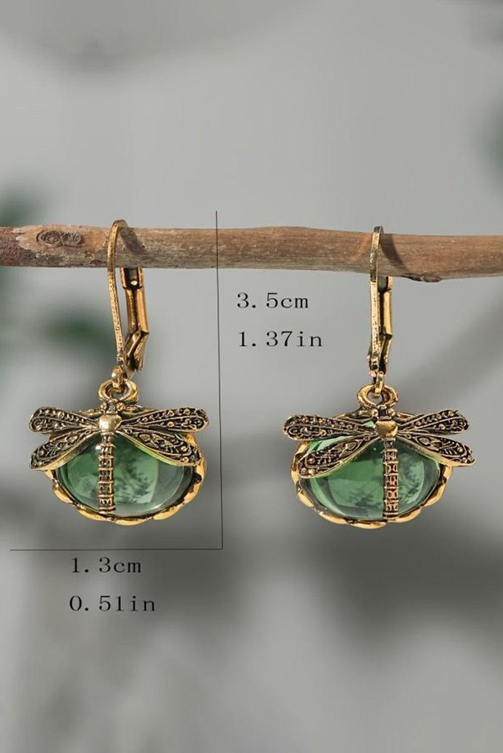 Grass Green Vintage Dragonfly Crystal Pendant Earrings - L & M Kee, LLC