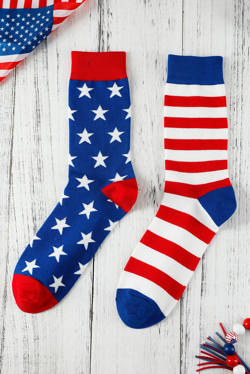 Sail Blue American Flag Pattern Soft Knitted Socks - L & M Kee, LLC