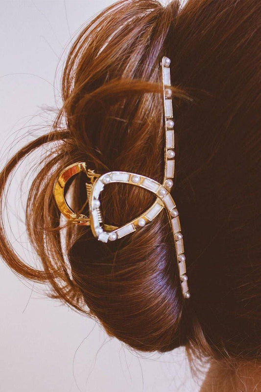 Gold Pearl Stud Large Alloy Hair Claw Clip - L & M Kee, LLC