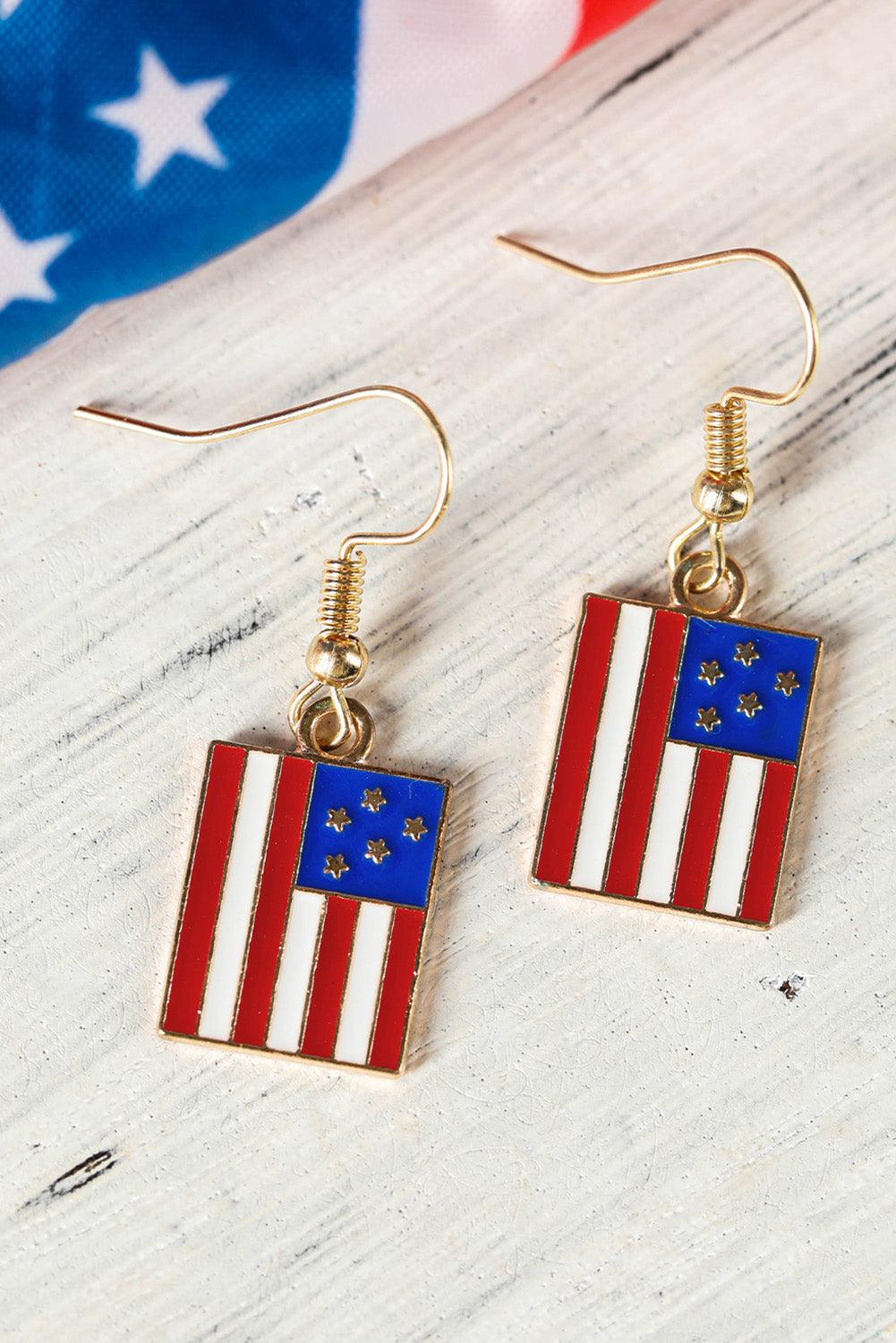 Dark Blue American Flag Print Patriotic Hook Earrings - L & M Kee, LLC