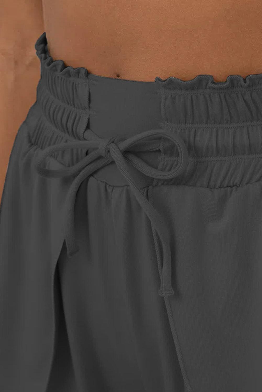Dark Grey Frilly High Waist Petal Wrap Swim Shorts - L & M Kee, LLC