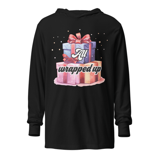 All Wrapped Up Christmas Hooded long-sleeve tee - L & M Kee, LLC