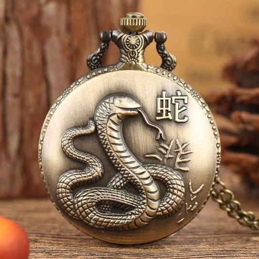 Unique Bronze Zodiac Pocket Watch | Snake Head | Rat | Bore | Cattle - L & M Kee, LLC