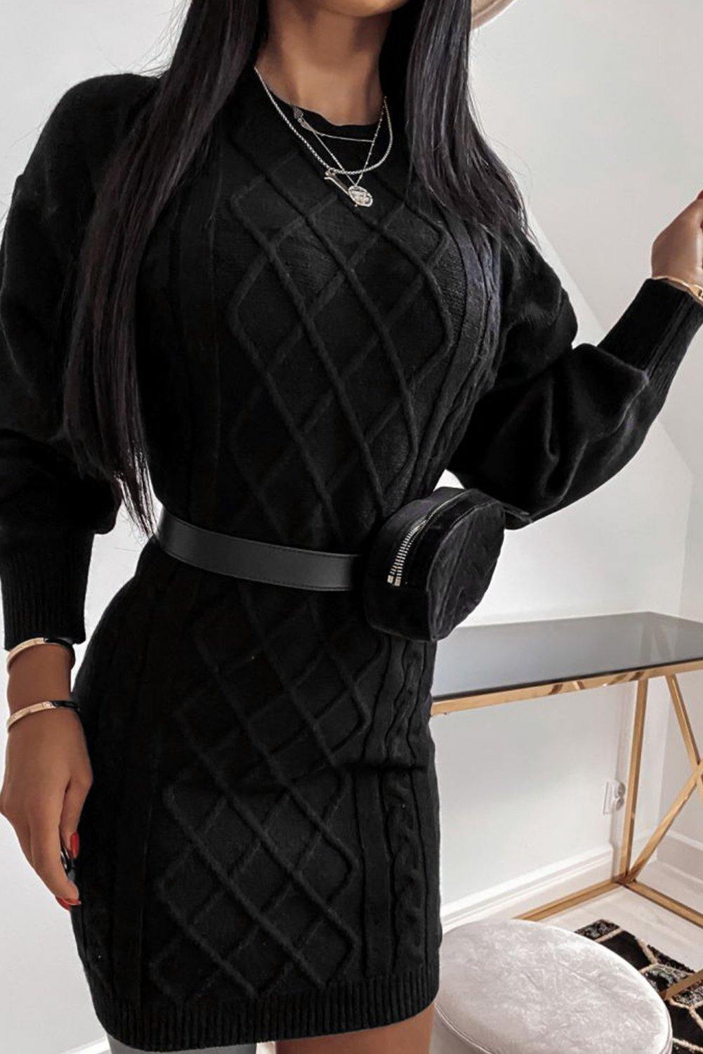 Geometric Texture Bodycon Sweater Dress - L & M Kee, LLC