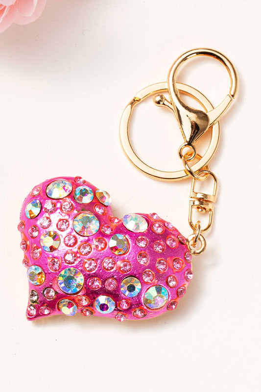 Bright Pink Rhinestone Inlay Heart Shaped Keychain - L & M Kee, LLC