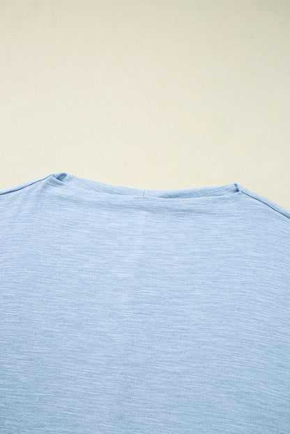 Beau Blue Solid Color Batwing Long Sleeve Top