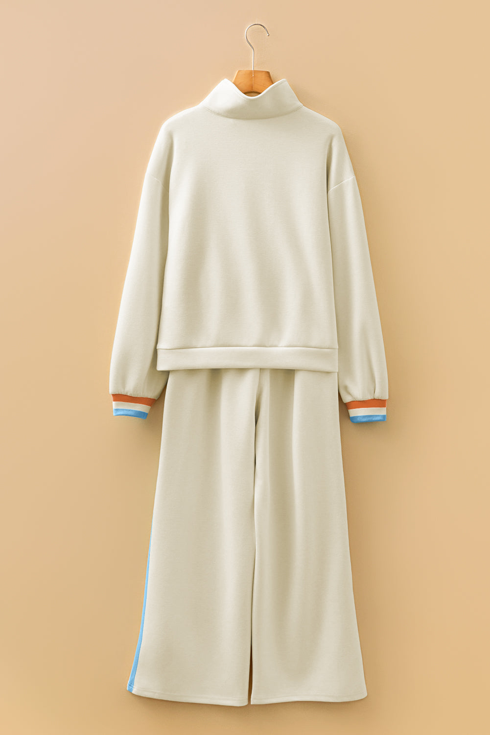 Gray Striped Patchwork Quarter Zip Pullover Loose Pant Set