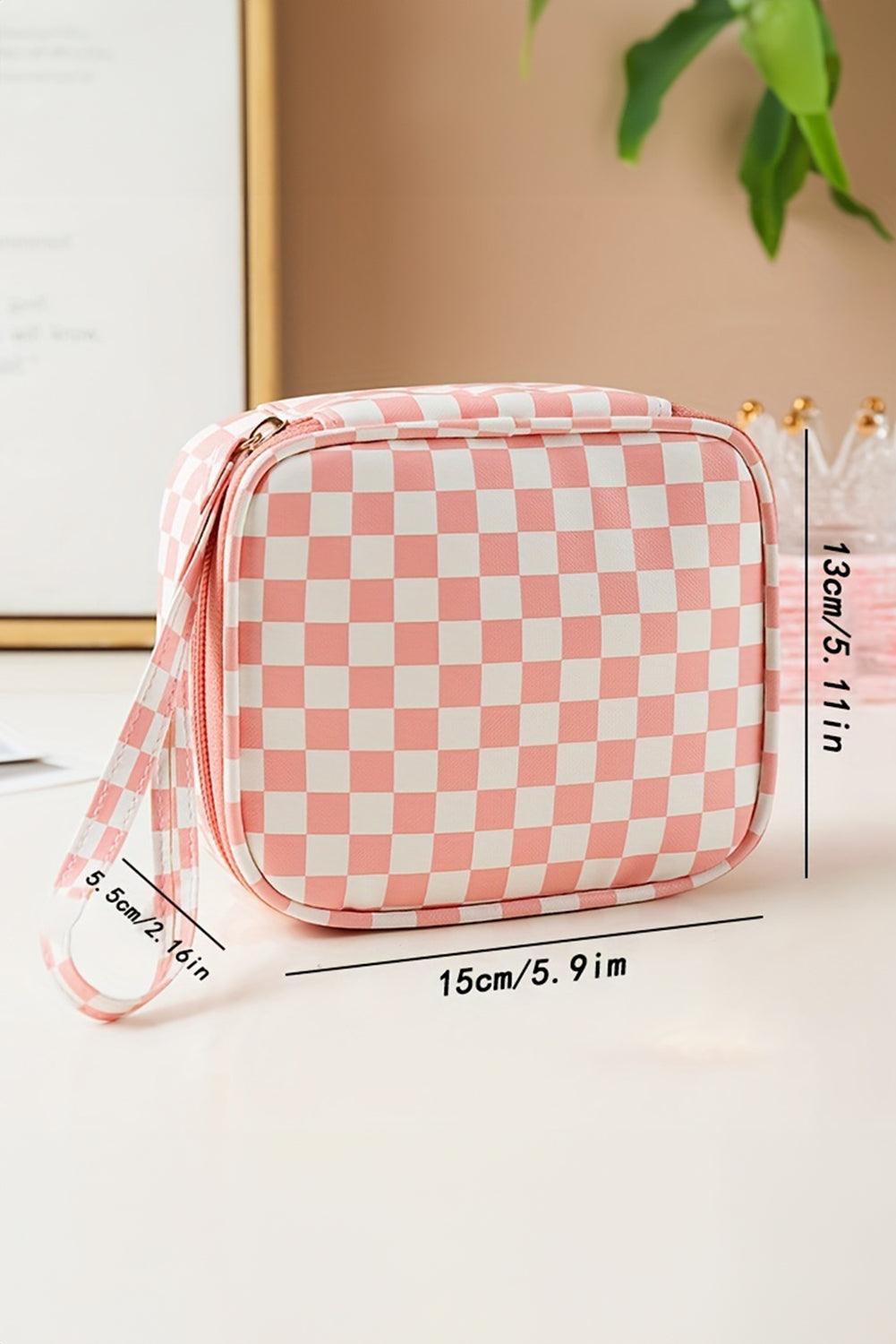 Light Pink Checkered Pattern Small Cosmetic Bag - L & M Kee, LLC