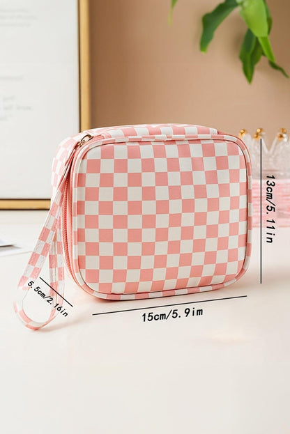 Light Pink Checkered Pattern Small Cosmetic Bag - L & M Kee, LLC