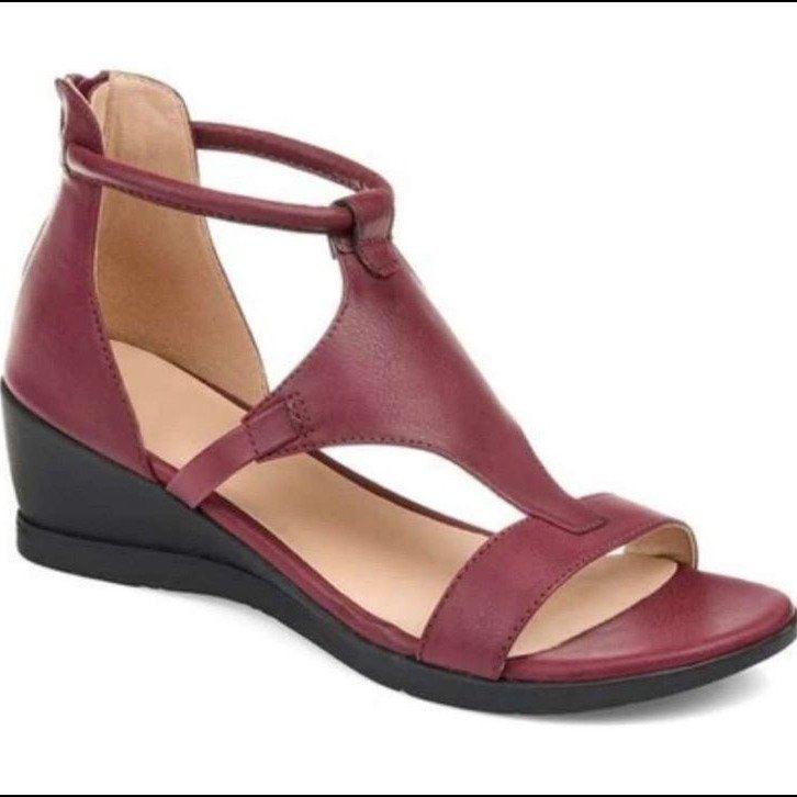 Solid Color Slope Heel Women's Sandals - L & M Kee, LLC