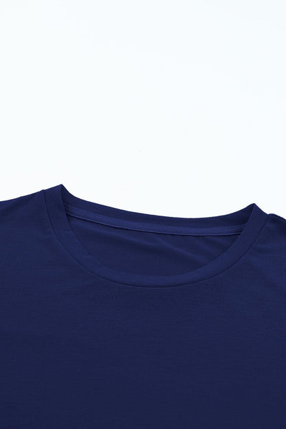 Blue Casual Plain Crew Neck Tee - L & M Kee, LLC