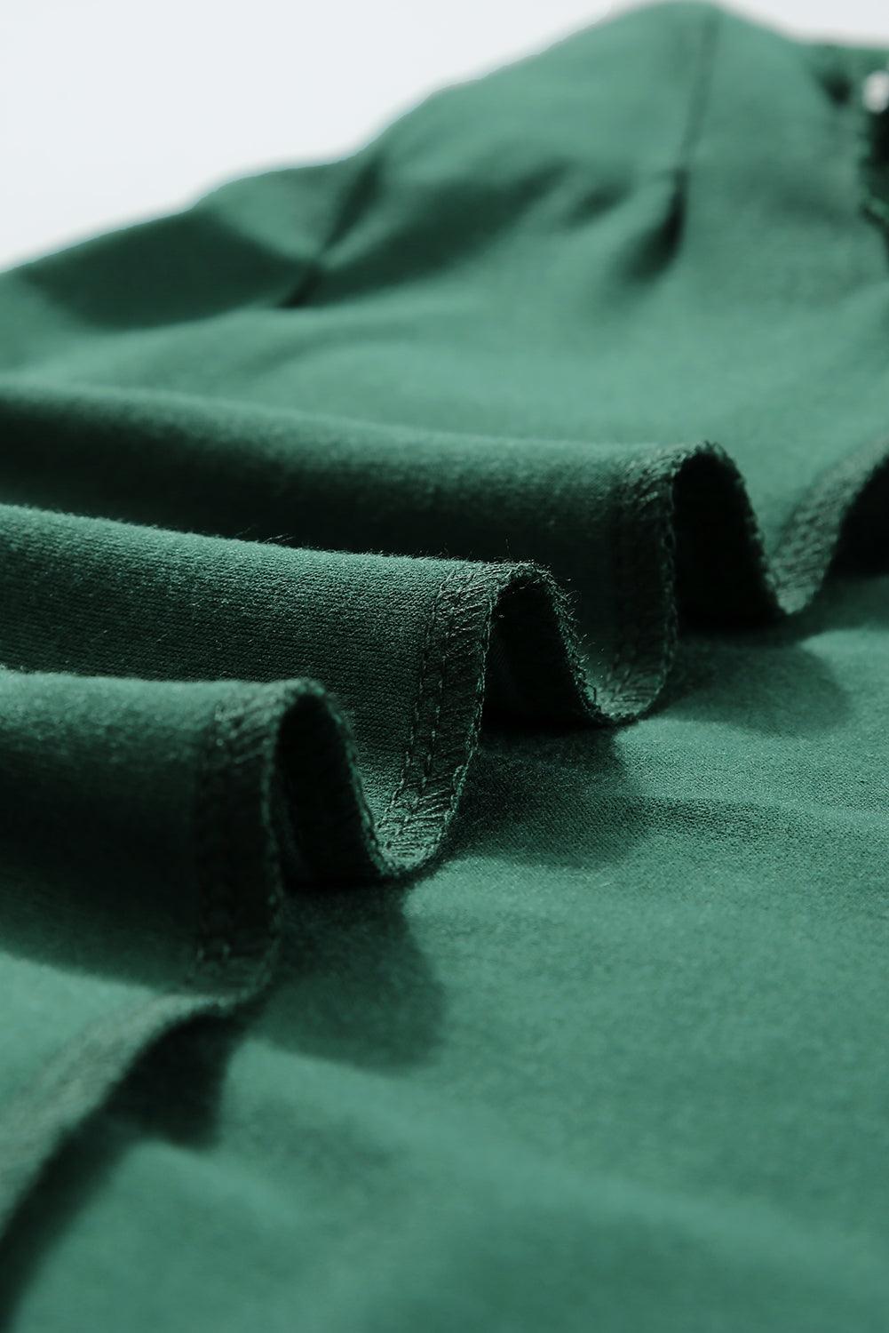 Blackish Green Seamed Detail Contrast Lace Raglan Sleeve Tee - L & M Kee, LLC