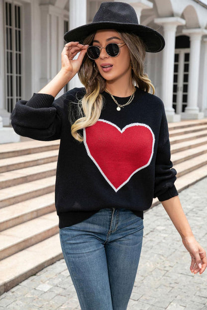 Black Heart Graphic Valentine Sweater - L & M Kee, LLC