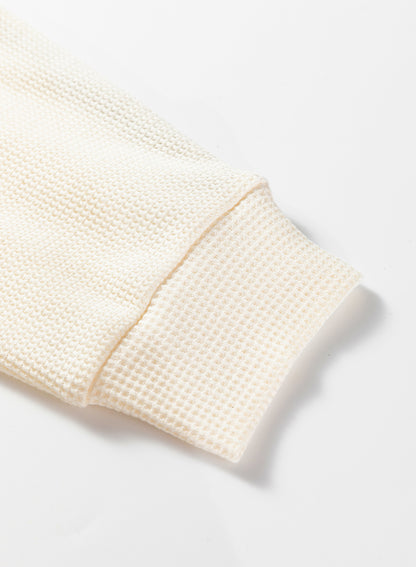 Black Waffle Contrast Knit Color Block Patchwork Button Front Oversize Hoodie