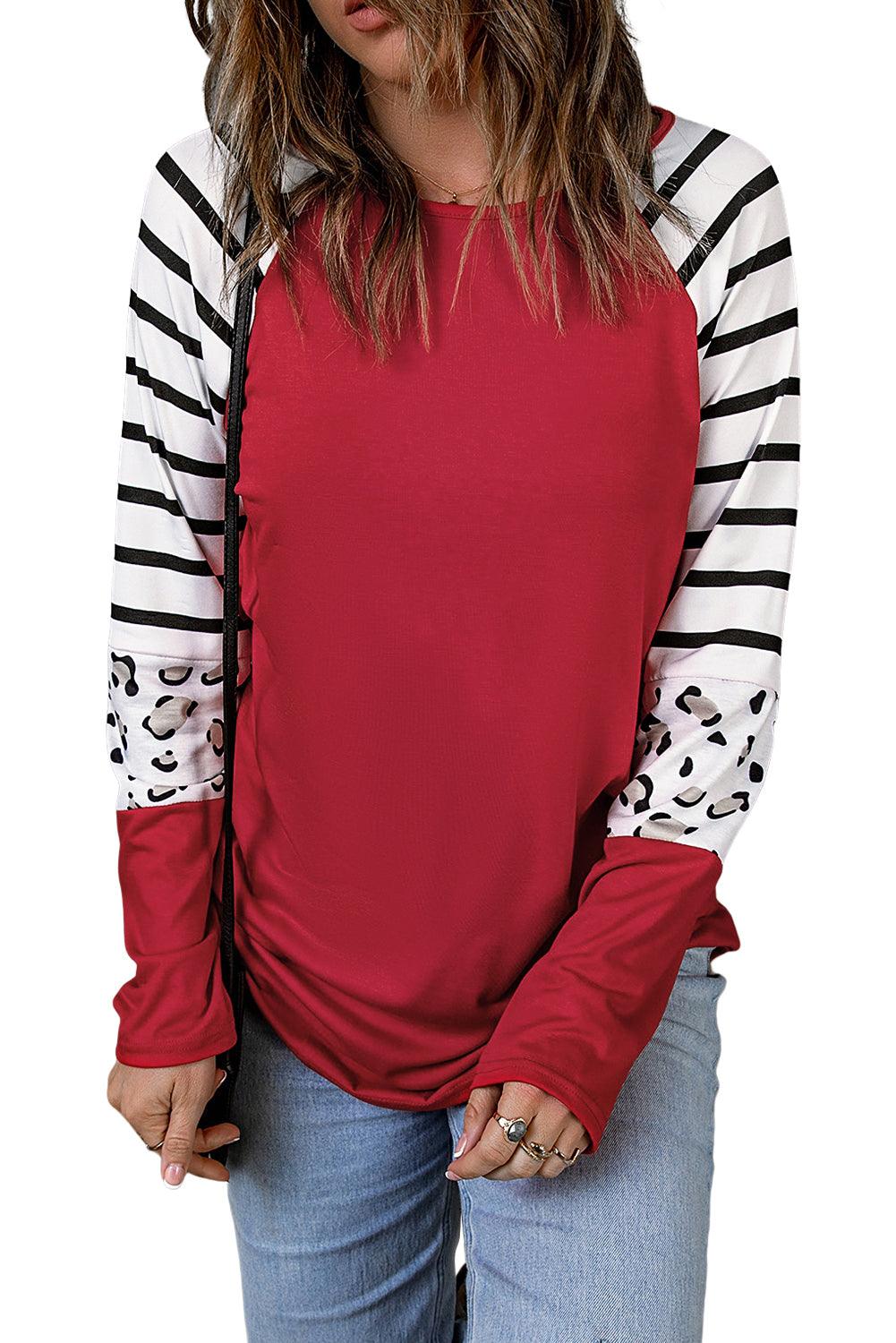 Black Striped Animal Print Colorblock Long Sleeve Top - L & M Kee, LLC