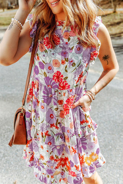 Ruffled Tank Floral Dress - L & M Kee, LLC